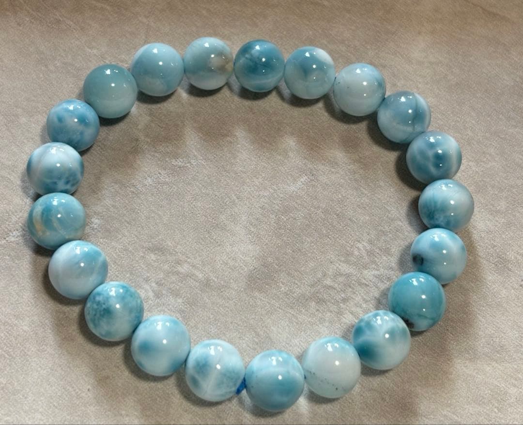 ドミニカ産　亀模様　天然ラリマー　ブレスレット　9.5ミリ 高品質ドミニカ共和国産 天然ラリマーブレスレット ♡カリブ海からの