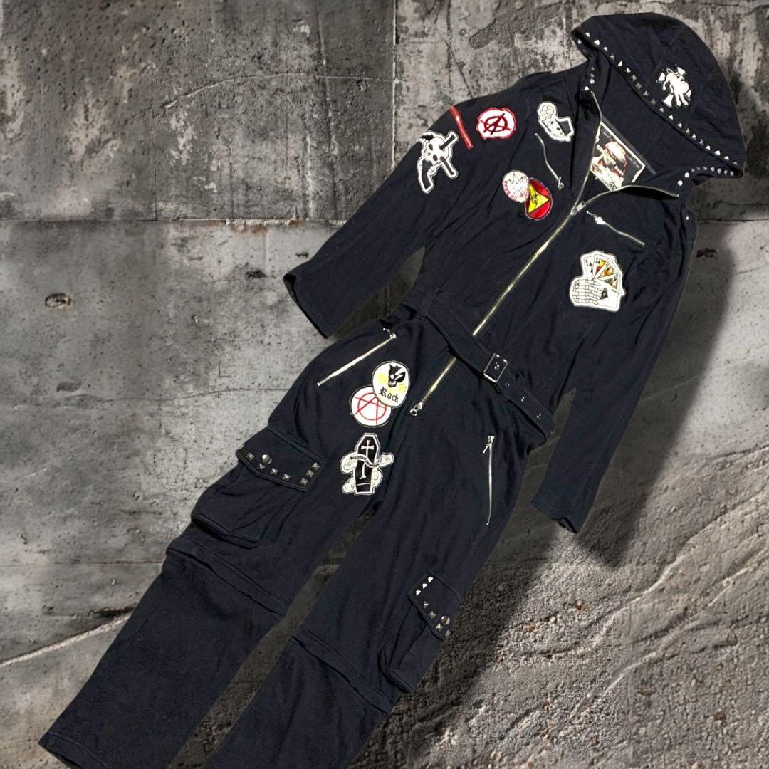 手越着用　PPFM つなぎ　オールインワン　スウェット　黒　y2k グランジ クロスゲームロンT グランジ ストリート Y2K | 韓国系ユニセックス