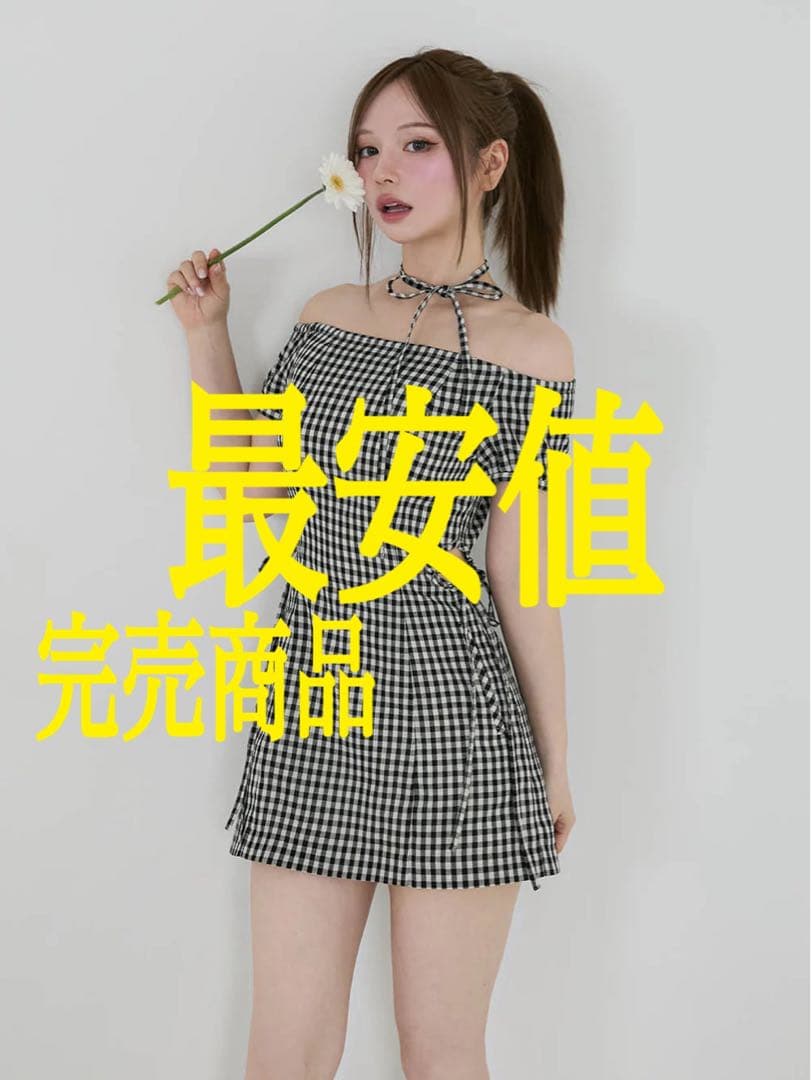 andmary Becky check mini dress black