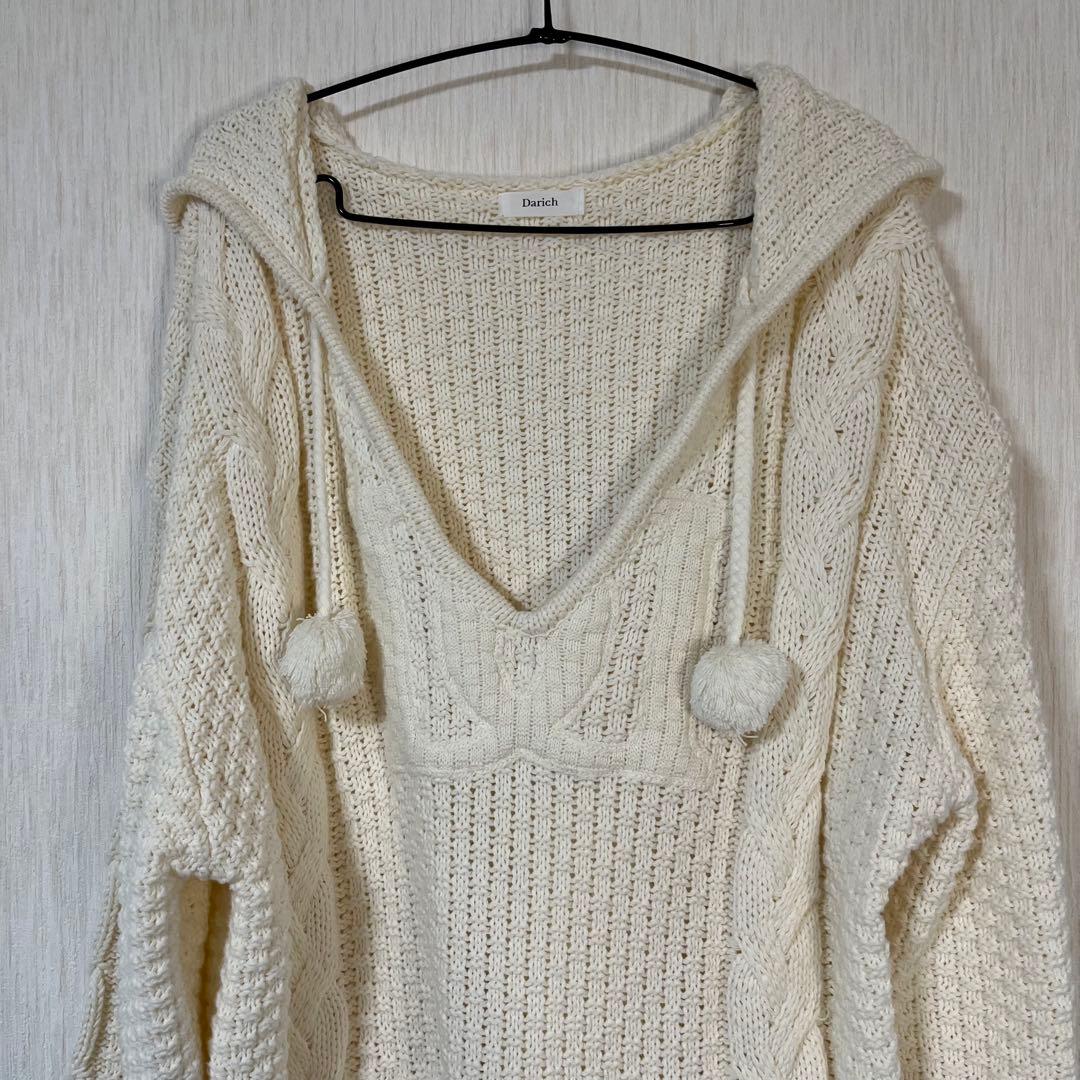 ダーリッチ ケーブルDDロゴVネックニットフーディ アイボリー - メルカリ