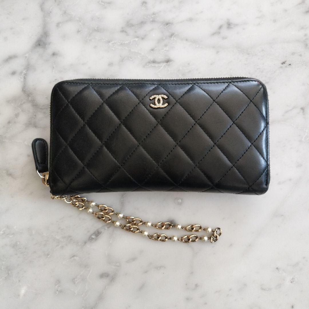 CHANEL マトラッセ ラウンドファスナー長財布 ブラック パールココ CHANEL（シャネル） マトラッセ ラウンドファスナー 長財布 キャビア