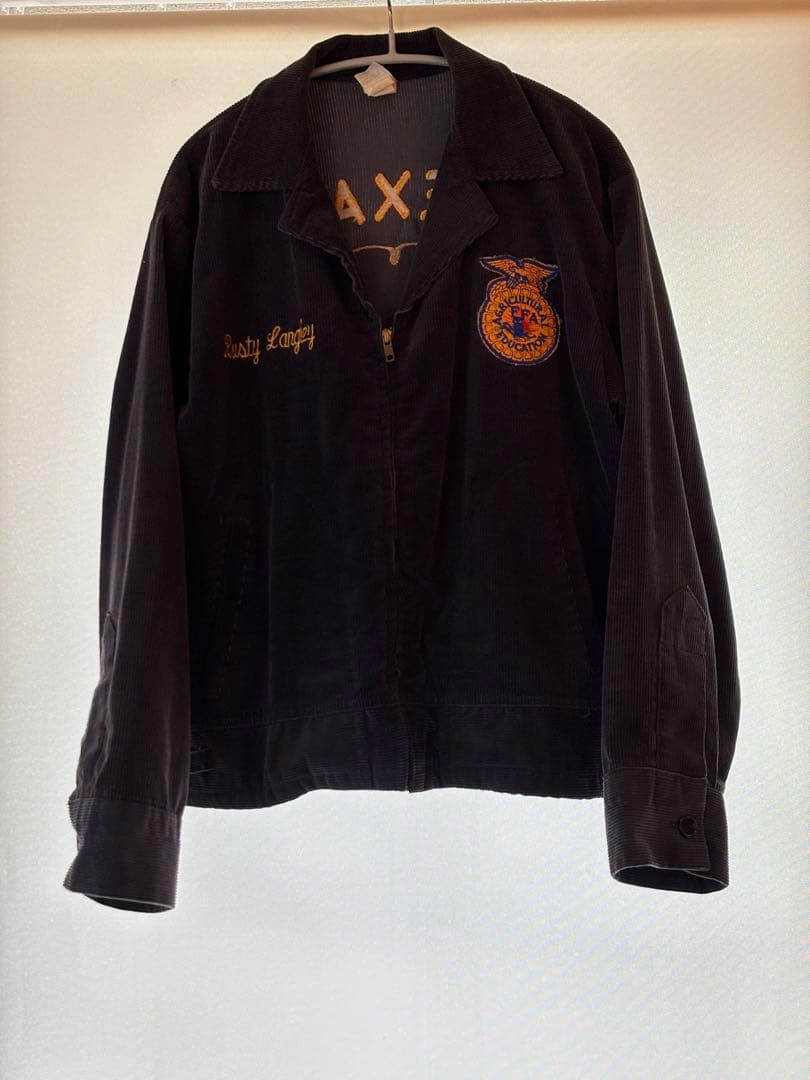 デカい 70s FFAジャケット テキサス州ハンツビル 濃紺コーデュロイ