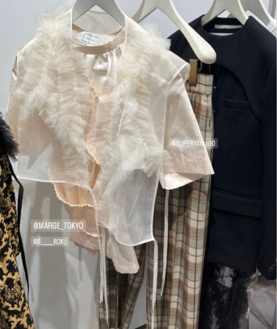 MARGE × 6(ROKU)＞TULLE SHORT GILET/ジレ白