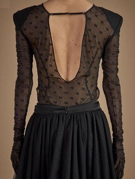 新品 HAENGNAE ヘンネ KISHIMEN LOGO SHEER TOP