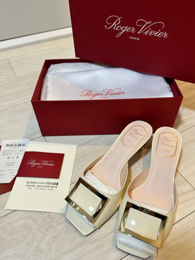 【美品】 ロジェヴィヴィエ　ミュール　37 アイボリー ROGER VIVIER - ロジェヴィヴィエ PVC×レザー スクエアバックル