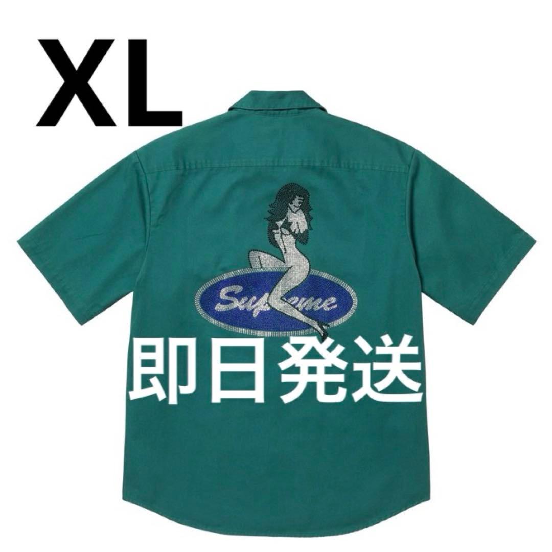 XL 即日発送 Rhinestone Pin Up Shirt Green Buy Supreme Rhinestone Pin Up Short-Sleeve Work Shirt 'Work Green