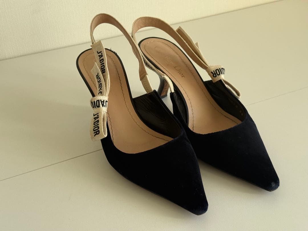 Dior J'ADIOR ブラックハイヒール 38 D CHRISTIAN DIOR J'ADIOR FABRIC & RIBBON BLACK NOIR SHOES SLINGBACK