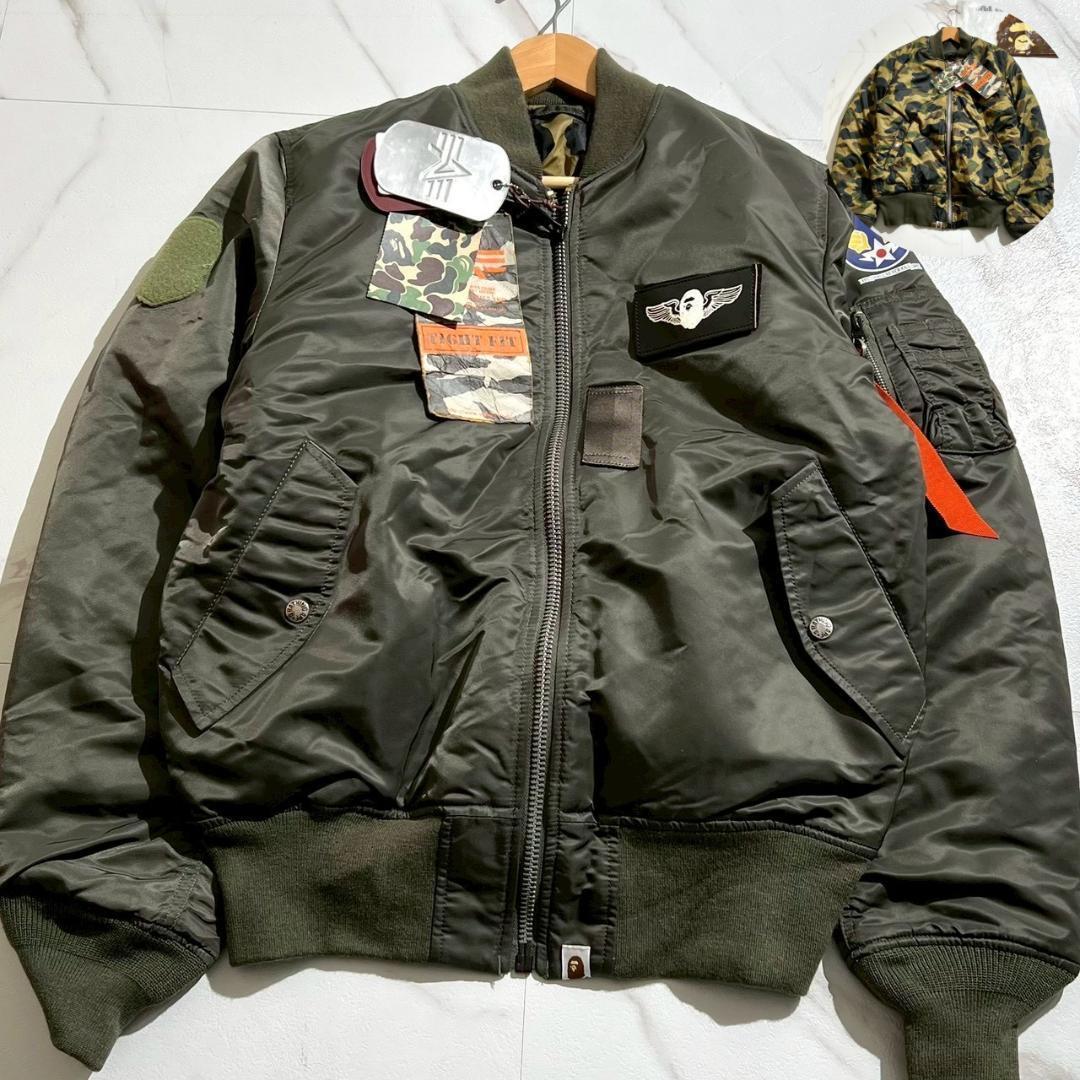 未使用　NIGO期　エイプ　BAPE×Alpha　MA-1　リバーシブル　カモ柄 A BATHING APE（アベイシングエイプ） ミリタリージャケット モッズ