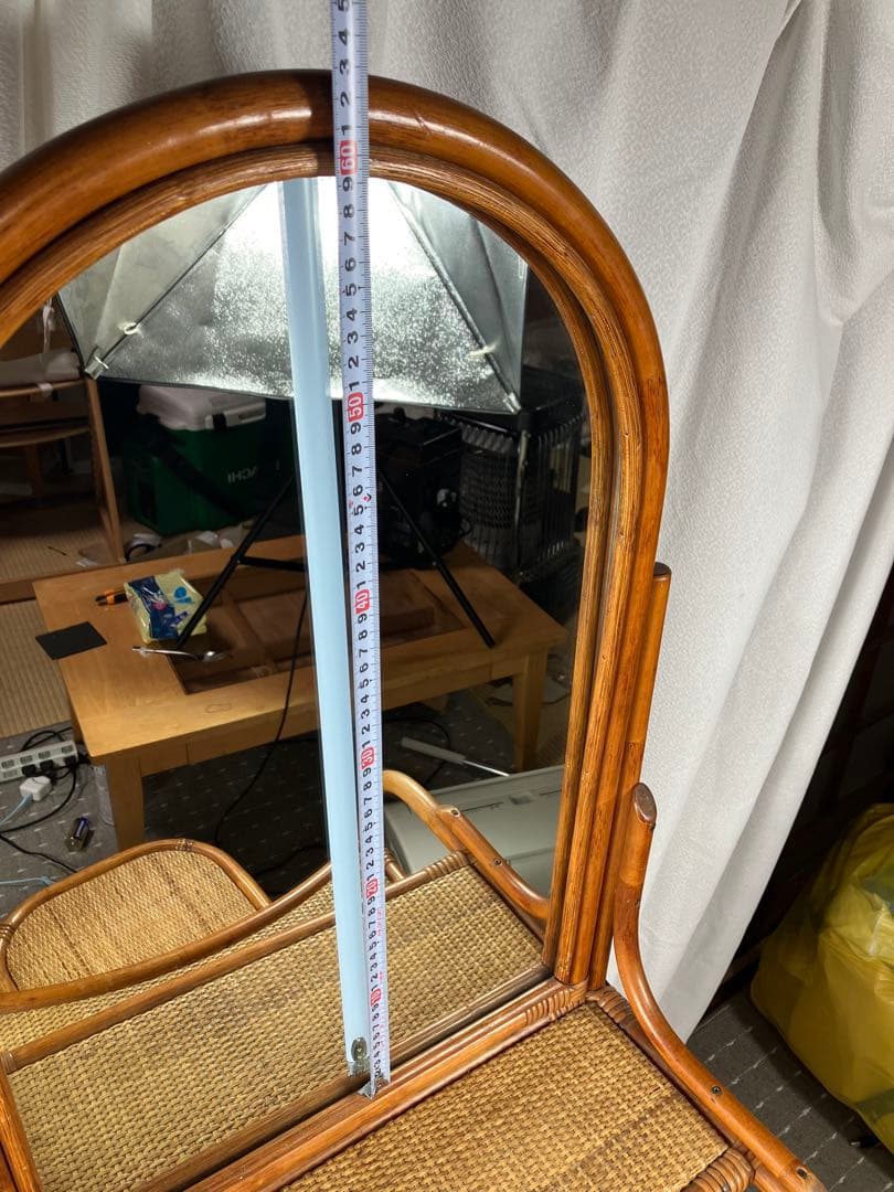 即購入不可 昭和レトロ×天然素材 籐製ミラー付きドレッサー＆スツール