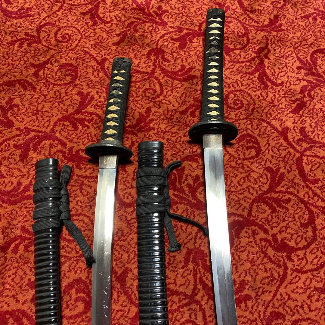 模造刀大小2本 黒柄 鶴松楕円鍔 黒梨地鞘 tacchan専用模造