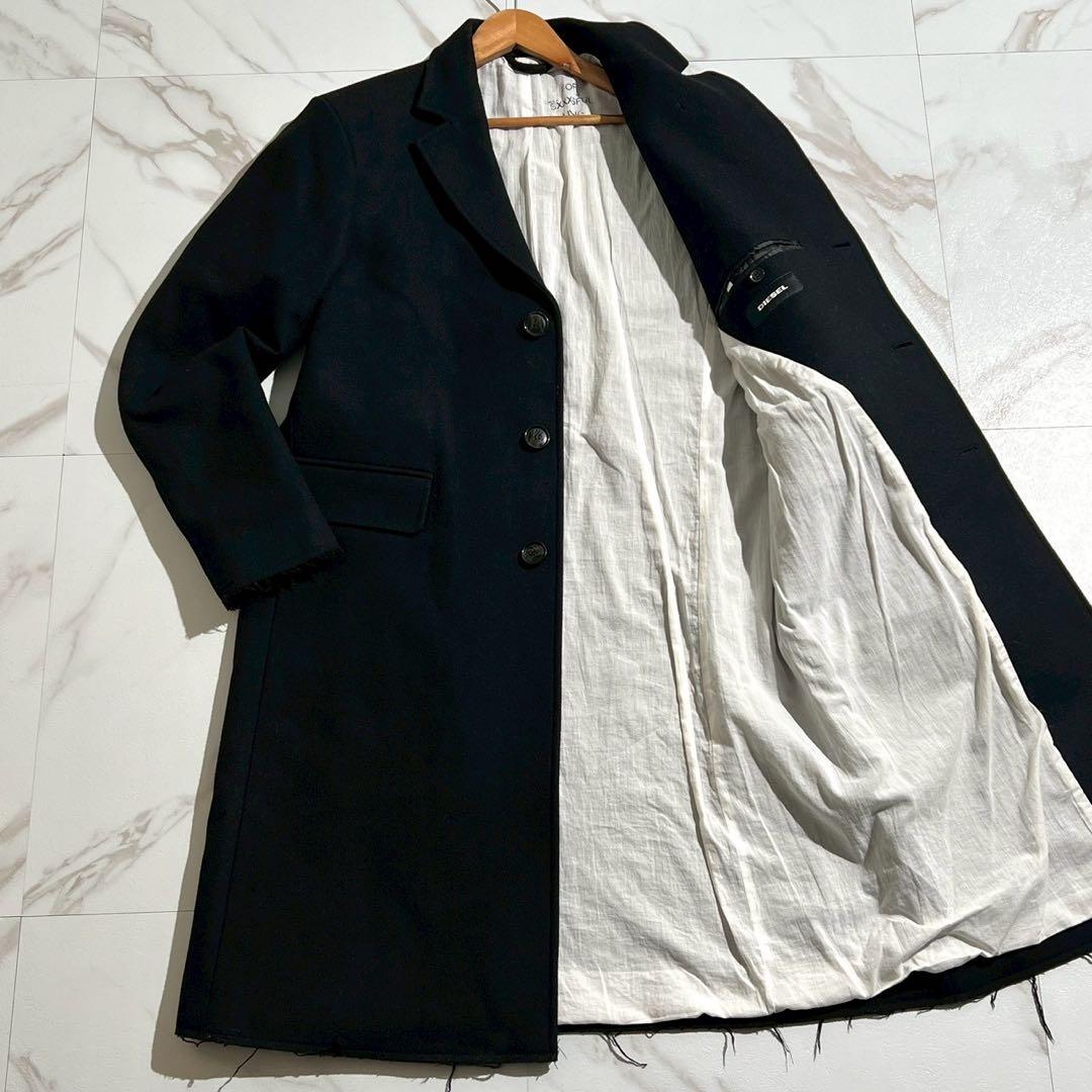【美品】ディーゼル チェスターコート Lサイズ 切りっぱなし加工 ウール 黒 中古・古着通販】DIESEL (ディーゼル) タルボタン カットオフ ダブル