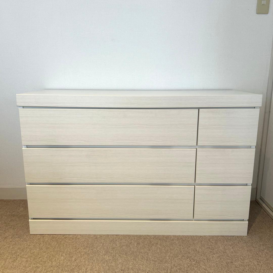 ホワイト 木製 ローチェスト 3段　6引き出し HAGiHARA（萩原） チェスト ローチェスト 3段6杯 幅79cm キャビネット