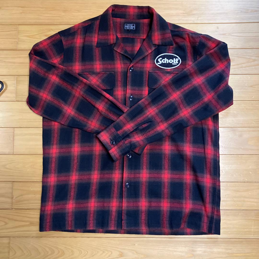 Schott 長袖ネルシャツ Lサイズ レッド×ブラック - メルカリ