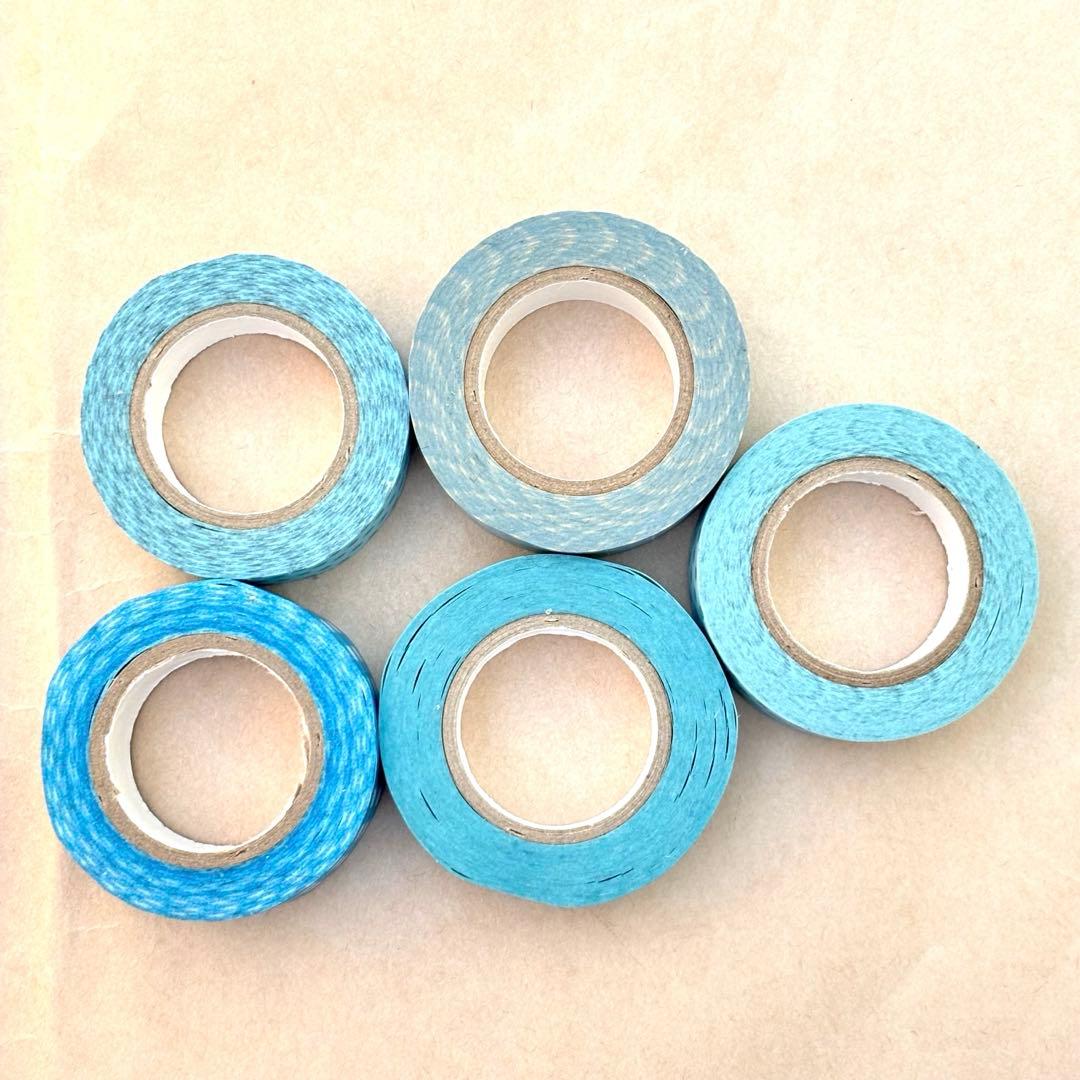 倉敷意匠 ドット・チェック柄マスキングテープ 水色 5個セット まとめ