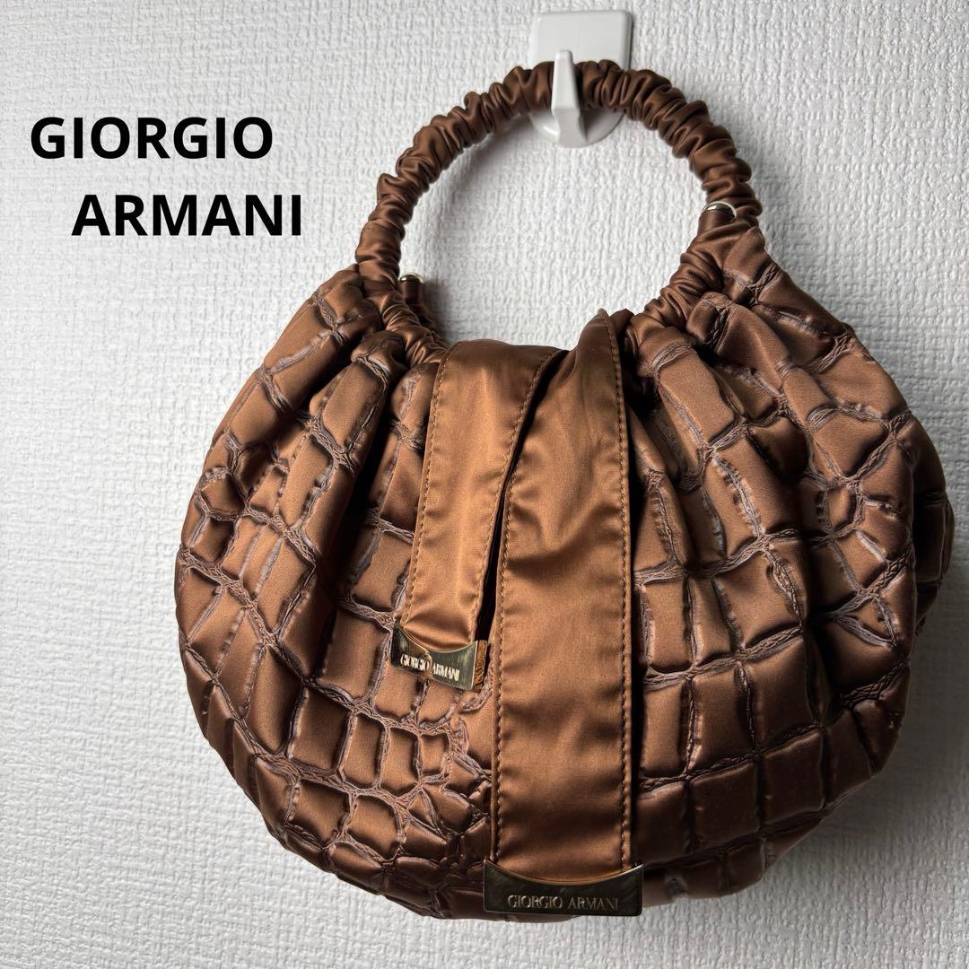 GIORGIO ARMANI ハンドバッグ サテン ブラウン イタリア製 - メルカリ