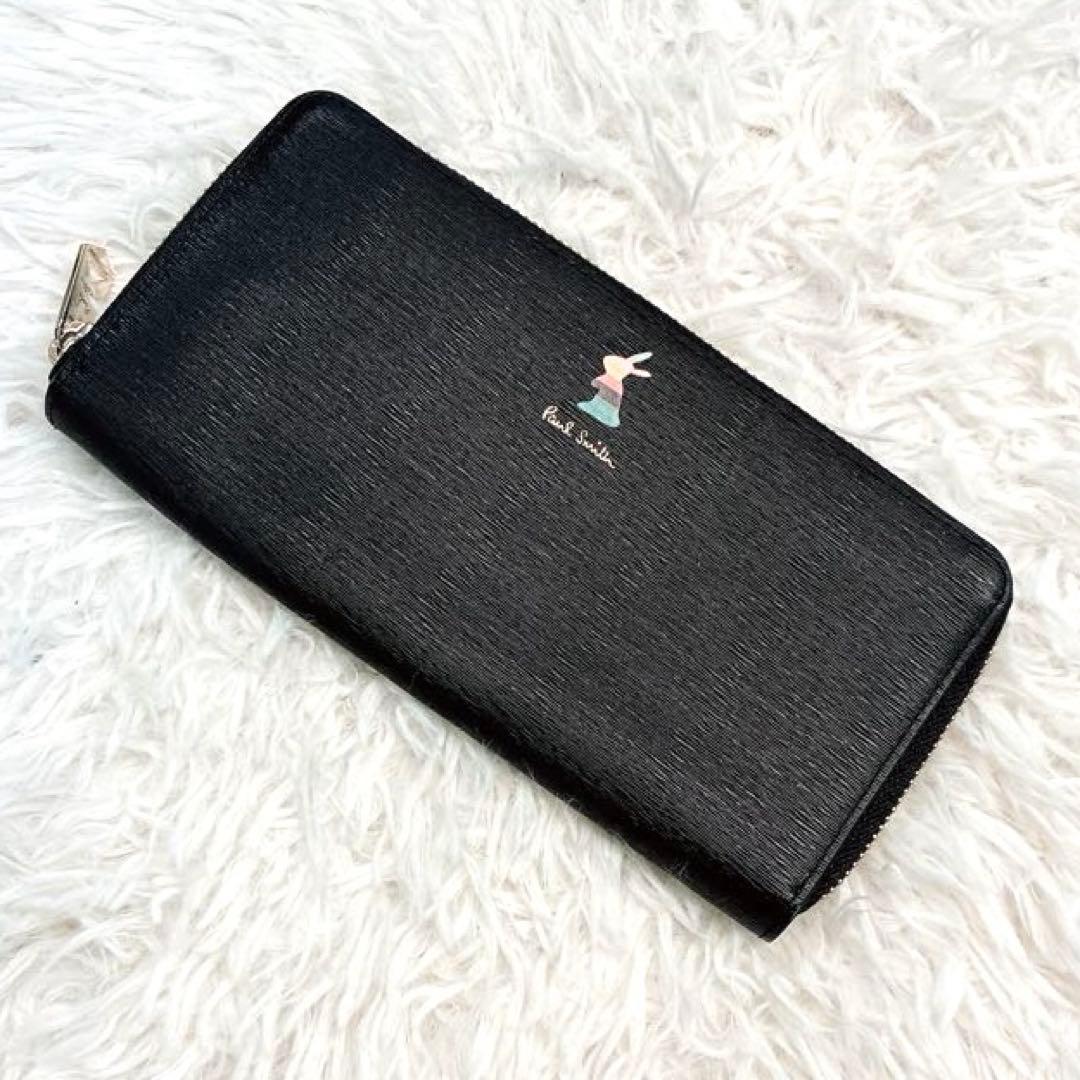 美品】Paul Smith マーケトリーバニー 長財布 ラウンドファスナー 黒