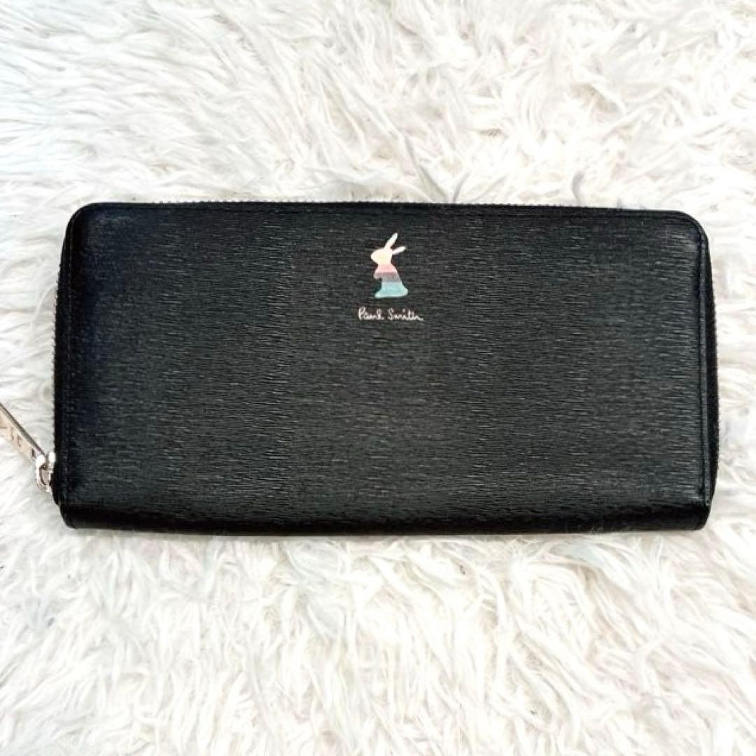 美品】Paul Smith マーケトリーバニー 長財布 ラウンドファスナー 黒