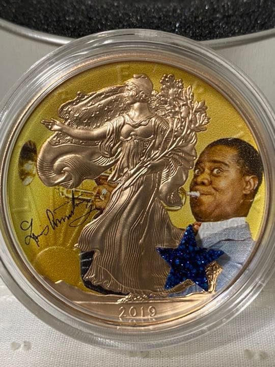 2019　アメリカンイーグル　リバティ　ルイアームストロング　天然石　銀貨 2019 アメリカンイーグル リバティ ルイアームストロング 天然石 銀貨