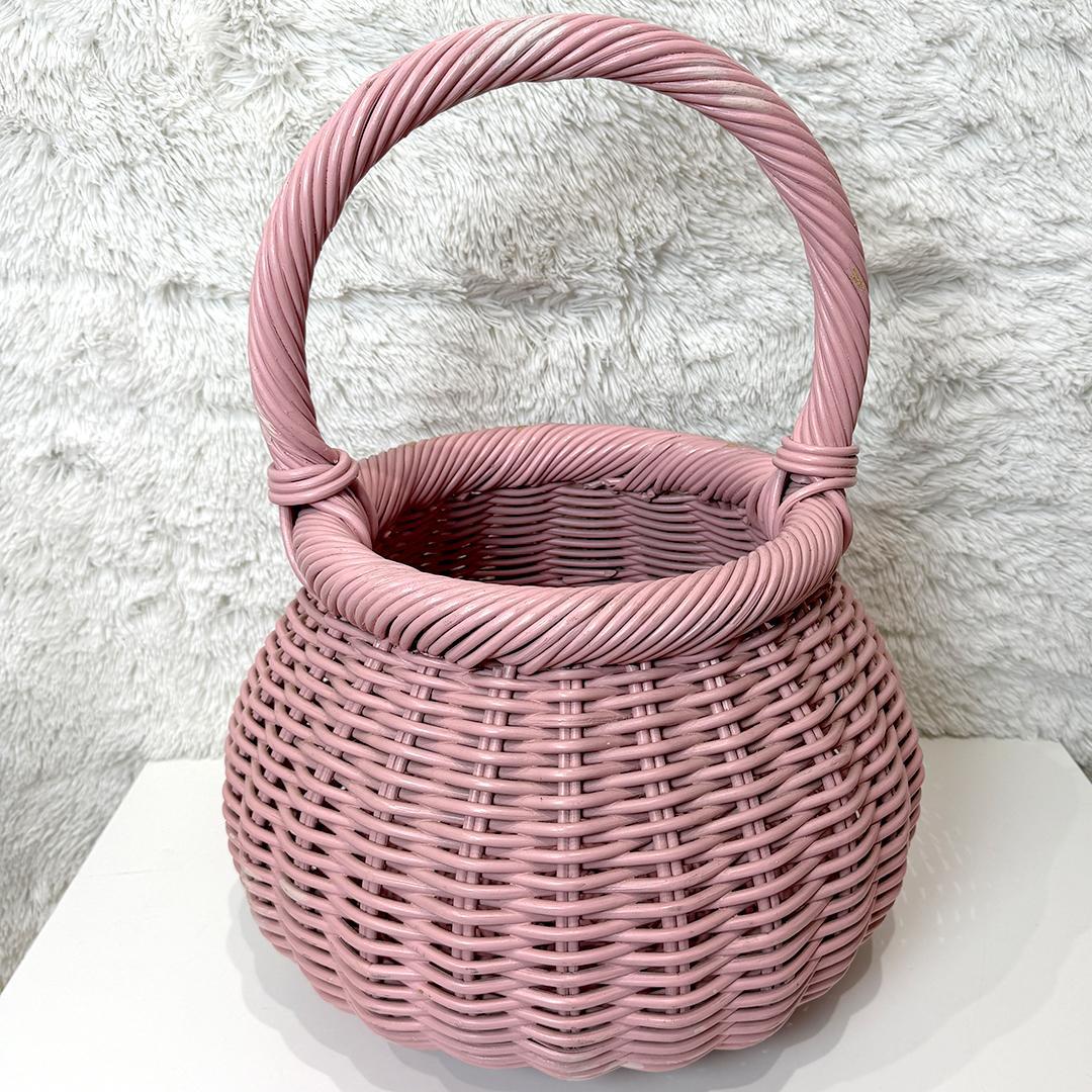 希少】 ビッグサイズ ラタンバスケット かご ピンク 昭和レトロ インテリア