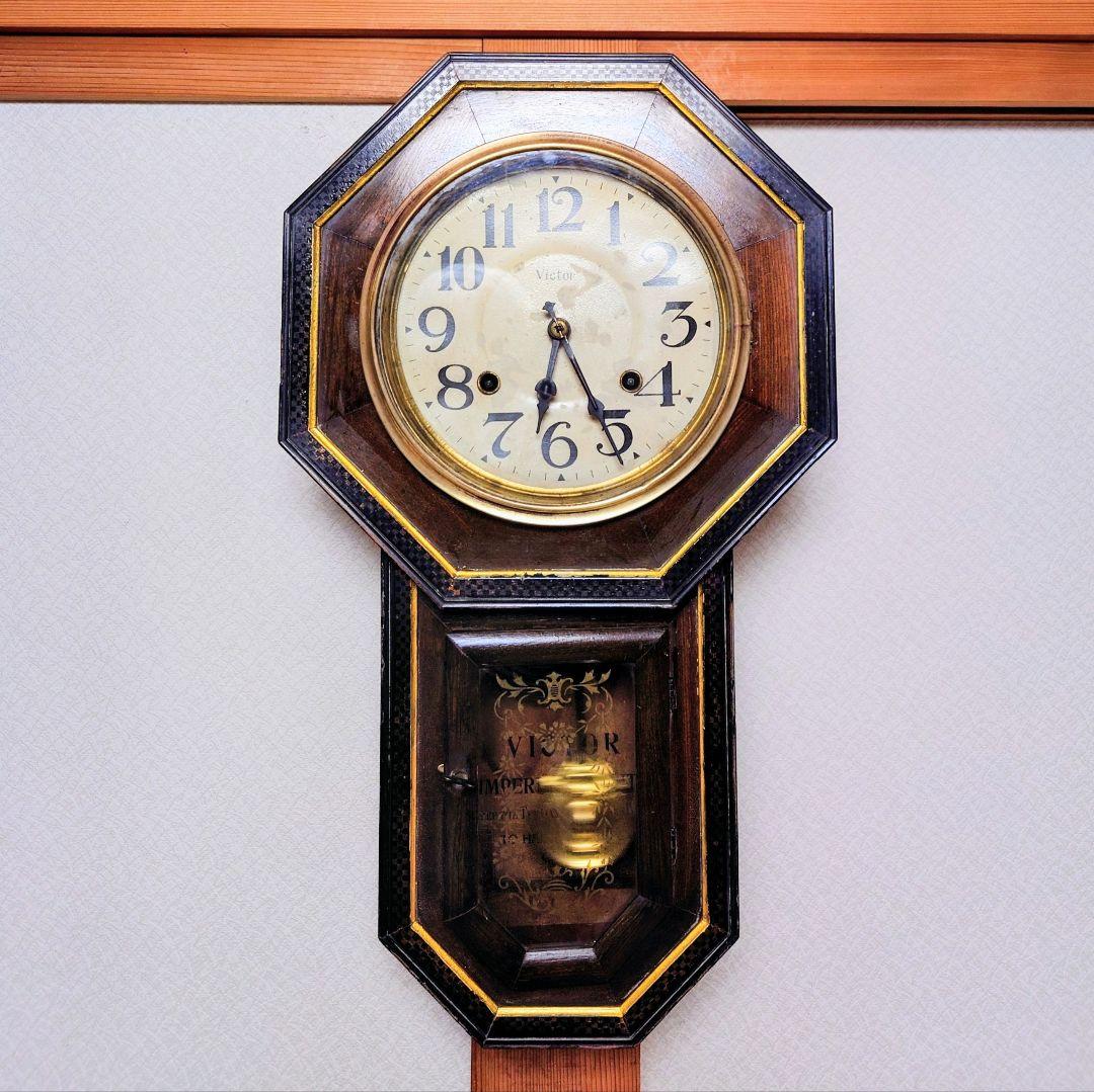 〈完動・美品〉ビクターVictor 　金縁八角尾長ゼンマイ振り子時計 完動・美品〉コンパス時計社 金縁八角尾長ゼンマイ振り子掛け時計