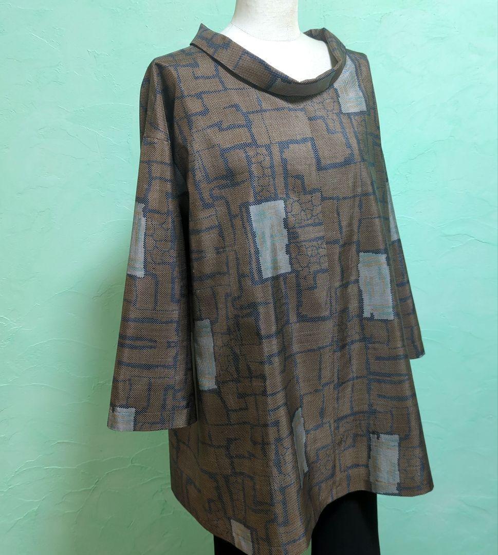 着物リメイク大島紬ロールカラーチュニック L〜LL位 - メルカリ