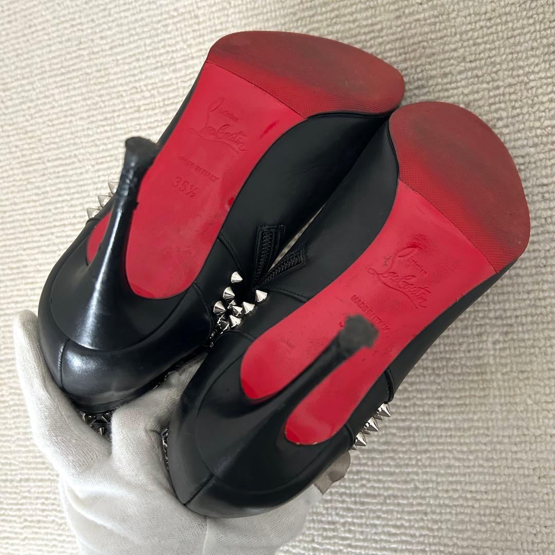 クリスチャン ルブタン ショートブーツ スタッズ 22.5cm レザー 黒