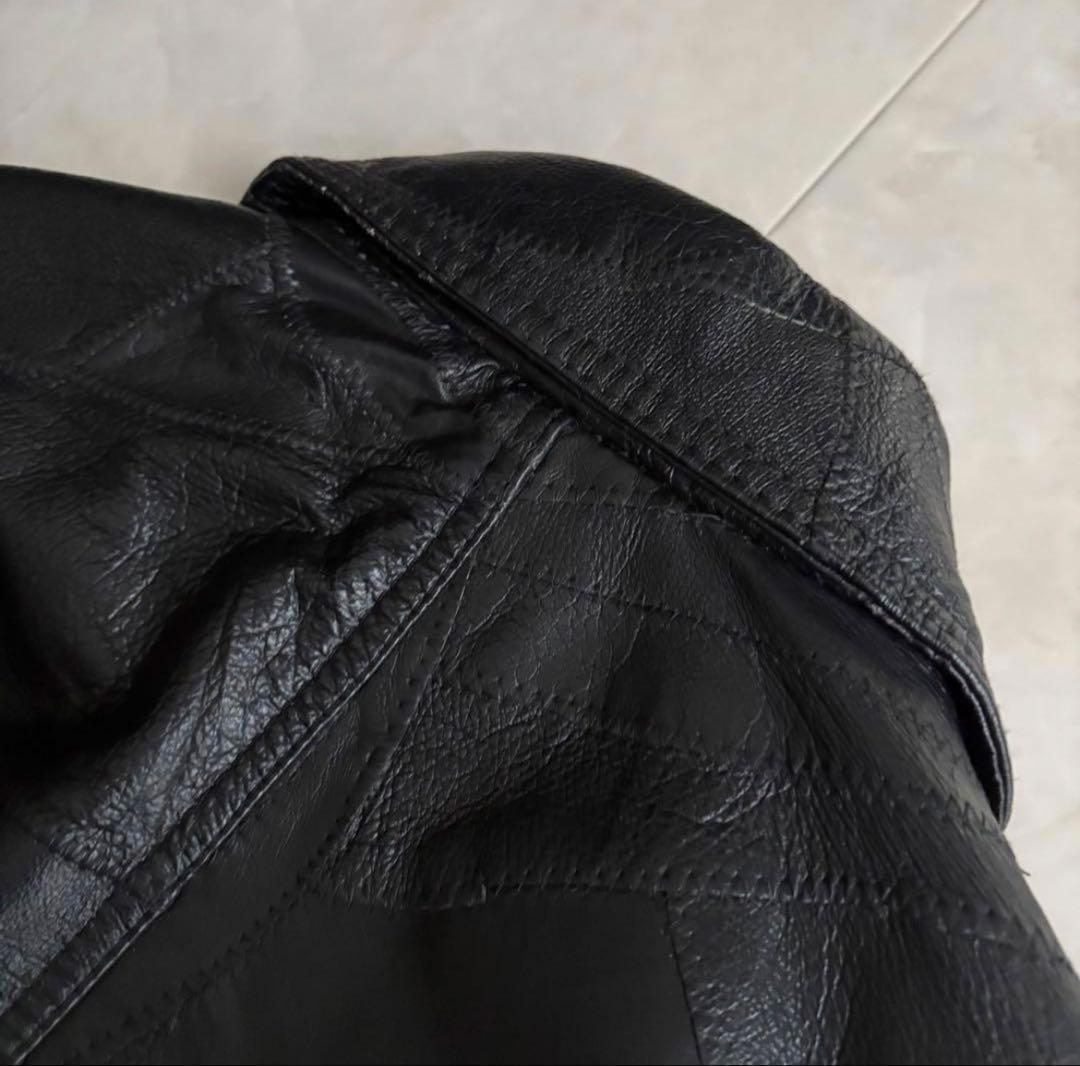 90s vintage レザーパッチワークボンバージャケット 黒My2k - メルカリ