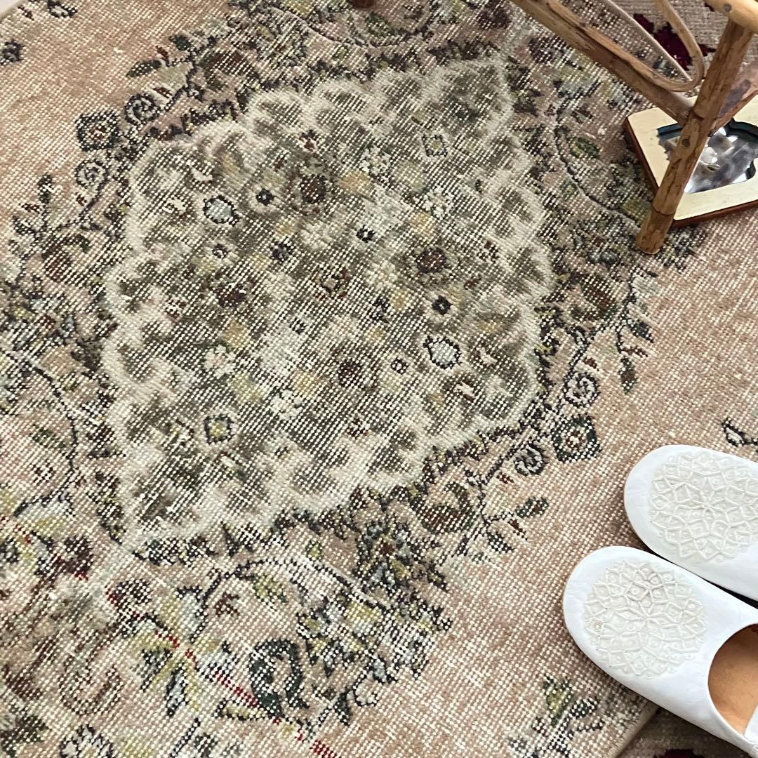 キャラメルベージュ89×84グレー メダリオン ラウンド トルコ