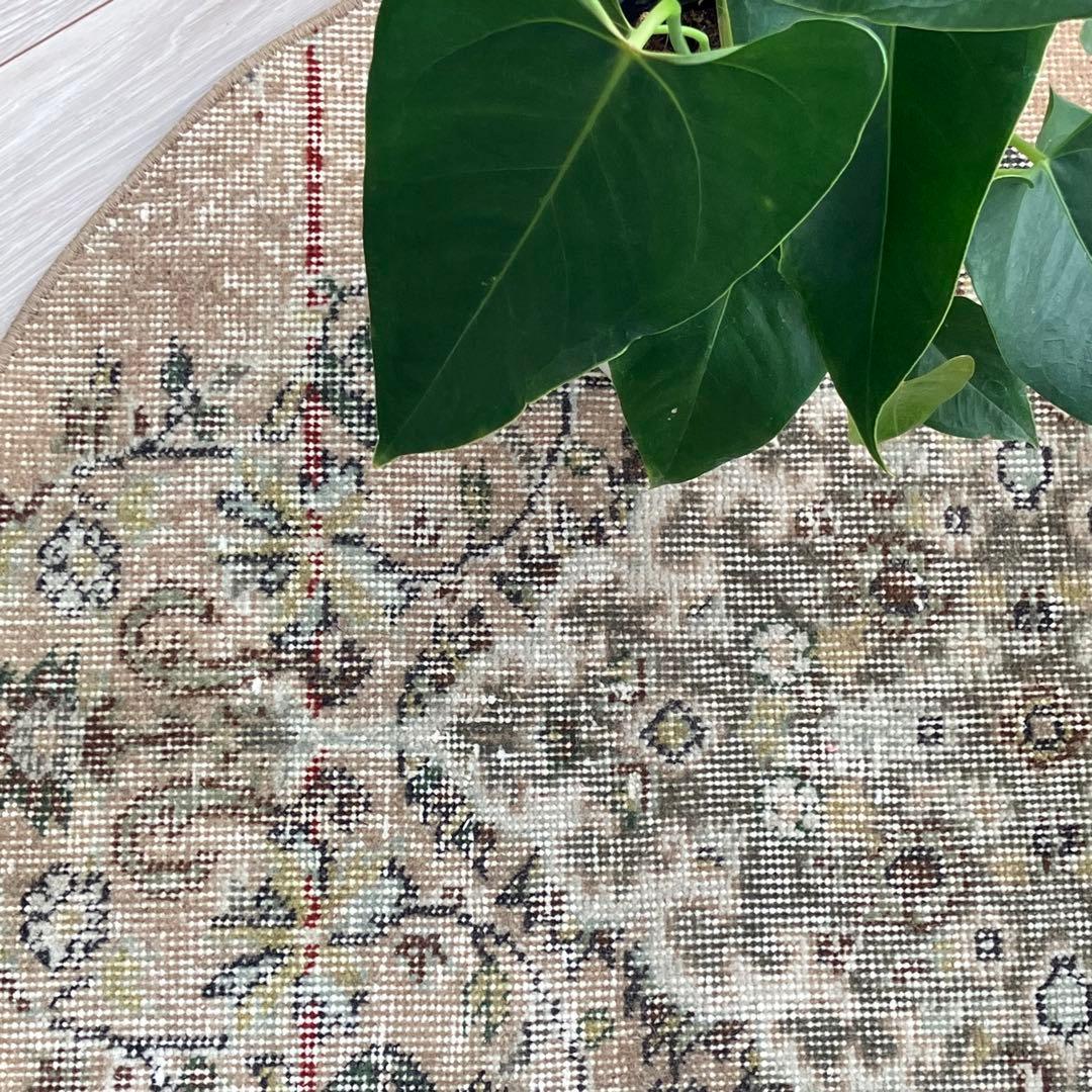 キャラメルベージュ89×84グレー メダリオン ラウンド トルコ