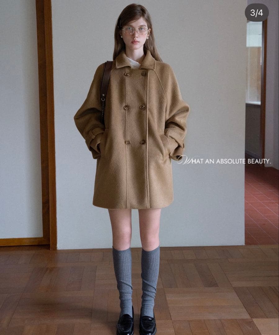 EGGKA エレガントなダブルブレストトレンチスタイルウールコート