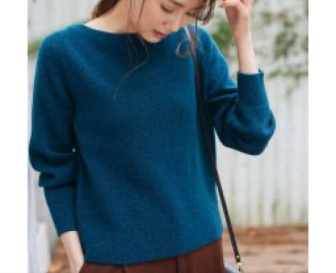 アナイ 紡毛ウール片畦ボートネックプルオーバー ダーク ブルー ニット