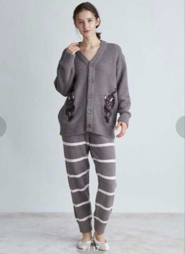 【新品】パウダーネコジャガードカーディガン&ロングパンツ　キャット　セット 新品】パウダーネコジャガードカーディガン&ロングパンツ キャット