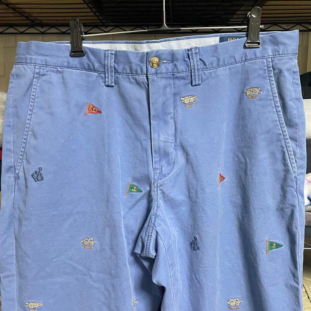 ポロラルフローレン ヨット刺繍 総柄ポロチノ 33/32 ブルー - メルカリ