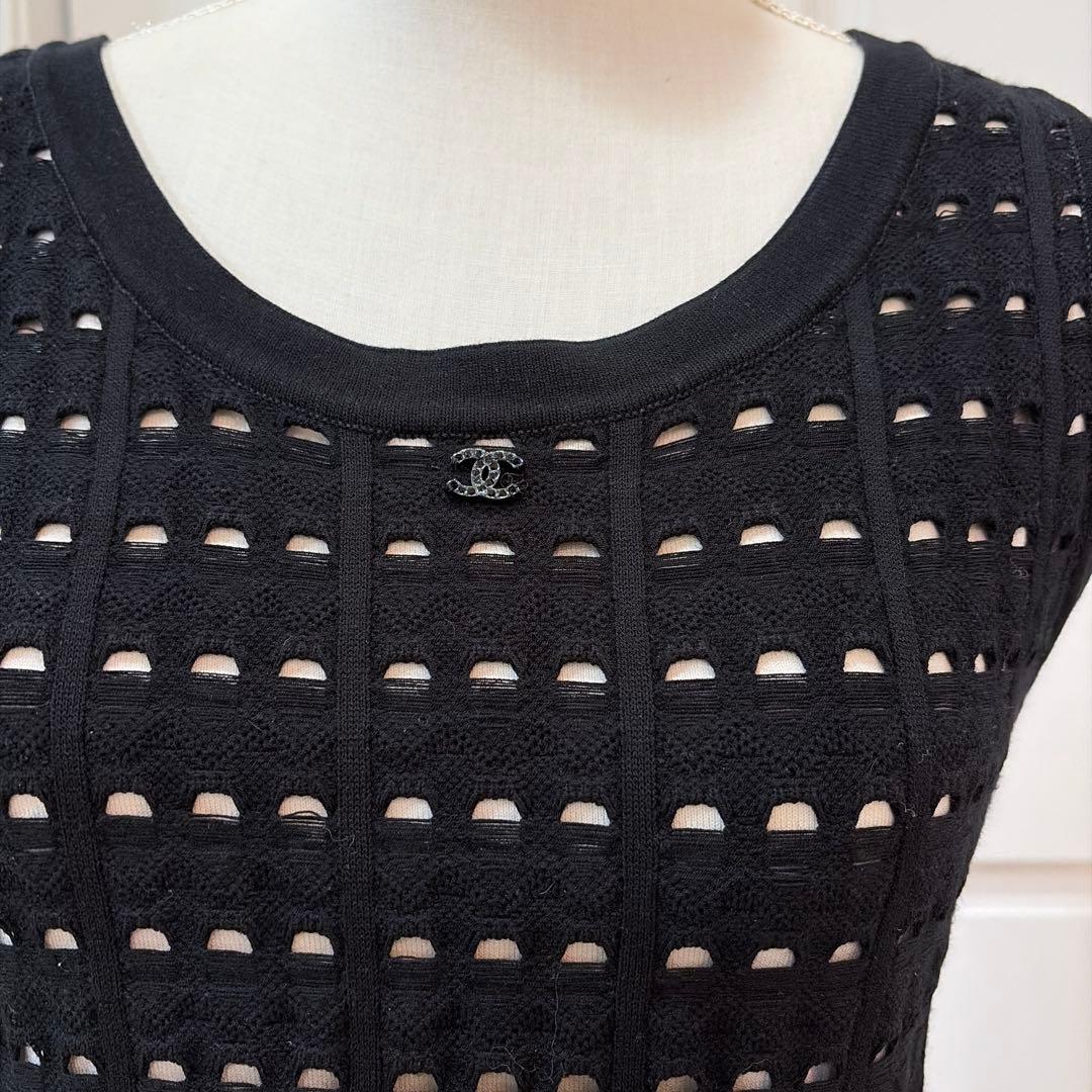 シャネル 透かし編み ノースリーブワンピース 黒サイズ42 - メルカリ
