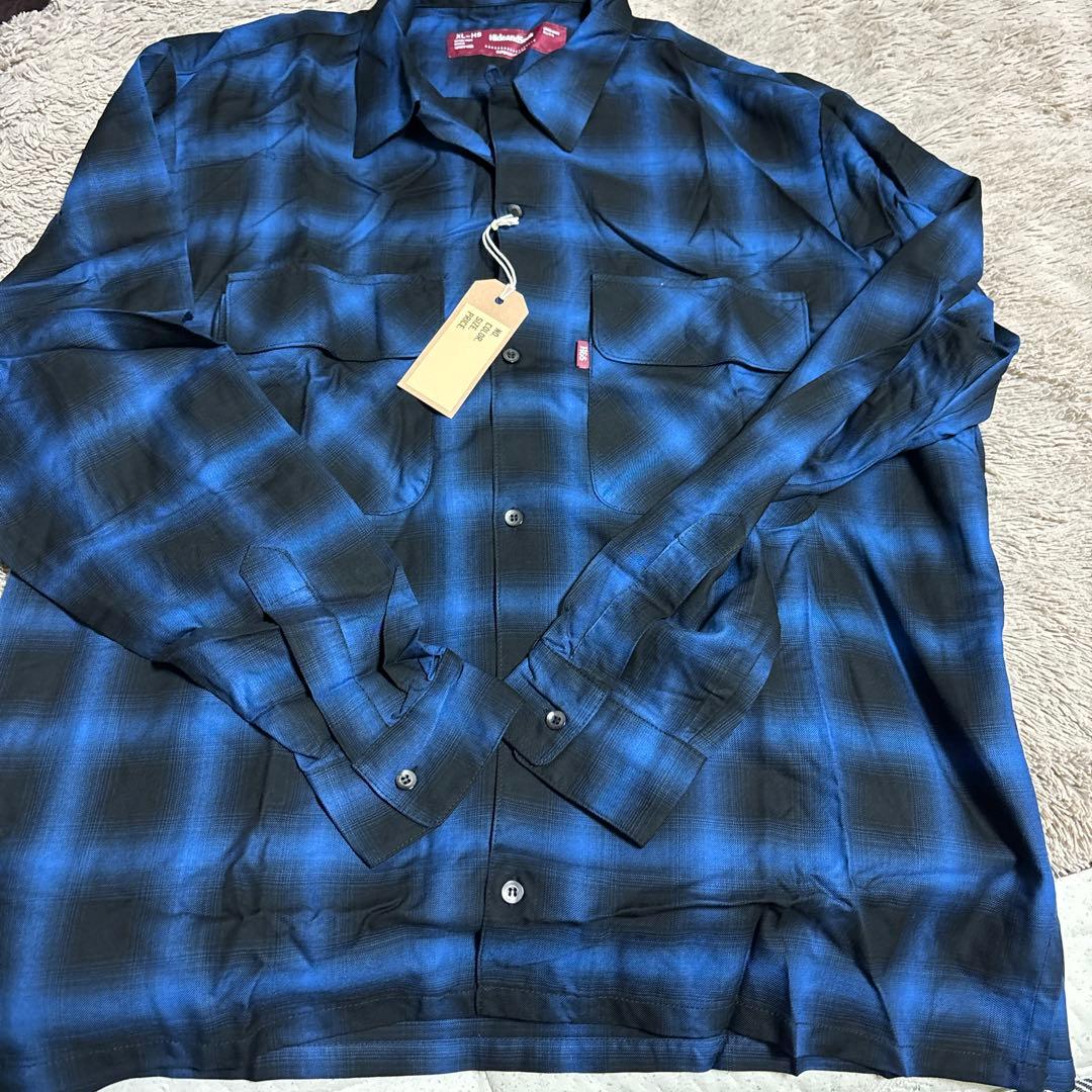 HideandSeek 長袖シャツ XL 青/黒チェック HIDE AND SEEK - OMBRE CHECK L/S SHIRT (BLUE) / オンブレチェック