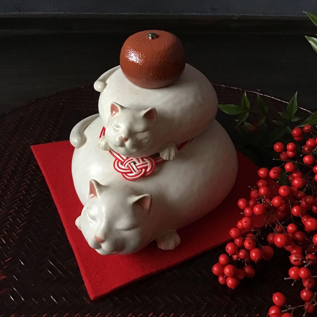 重ね猫(*´꒳`*) 猫鏡餅 蜜柑&ねずみ(限定)タイプB n2408様専用(*´꒳`*) 一体型＋ねずみ - メルカリ