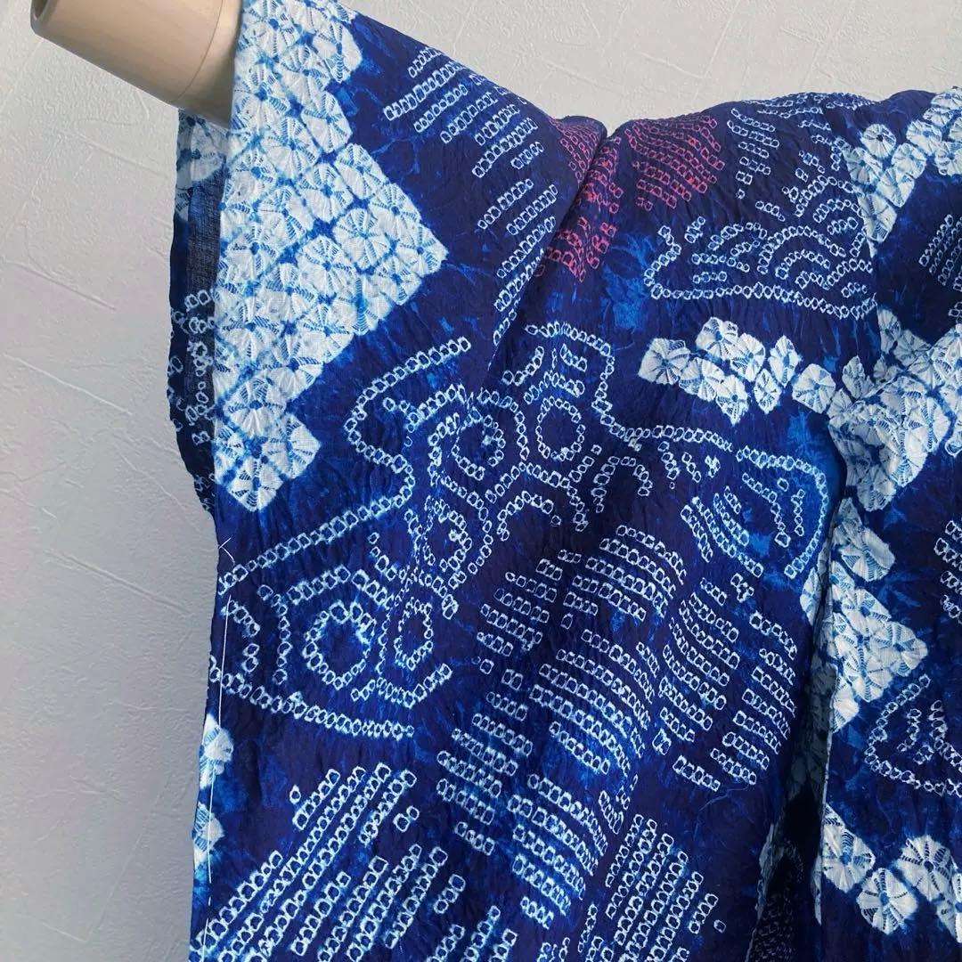 有松鳴海絞り・蜘蛛絞り浴衣 未使用しつけ付 手縫い 絞り浴衣 大輪花模様