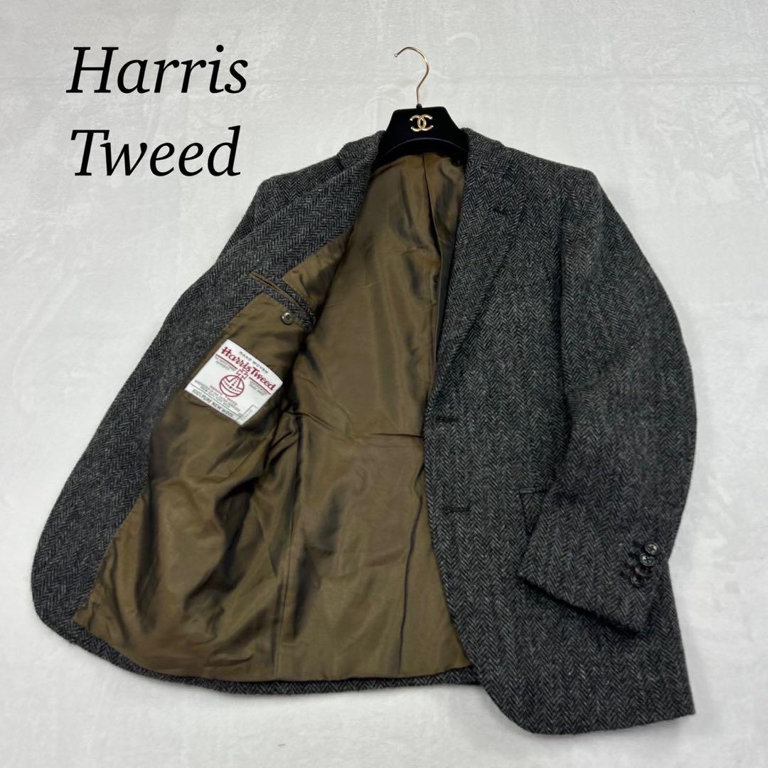 H62 美品 S ハリスツイード テーラードジャケット グレー メンズ