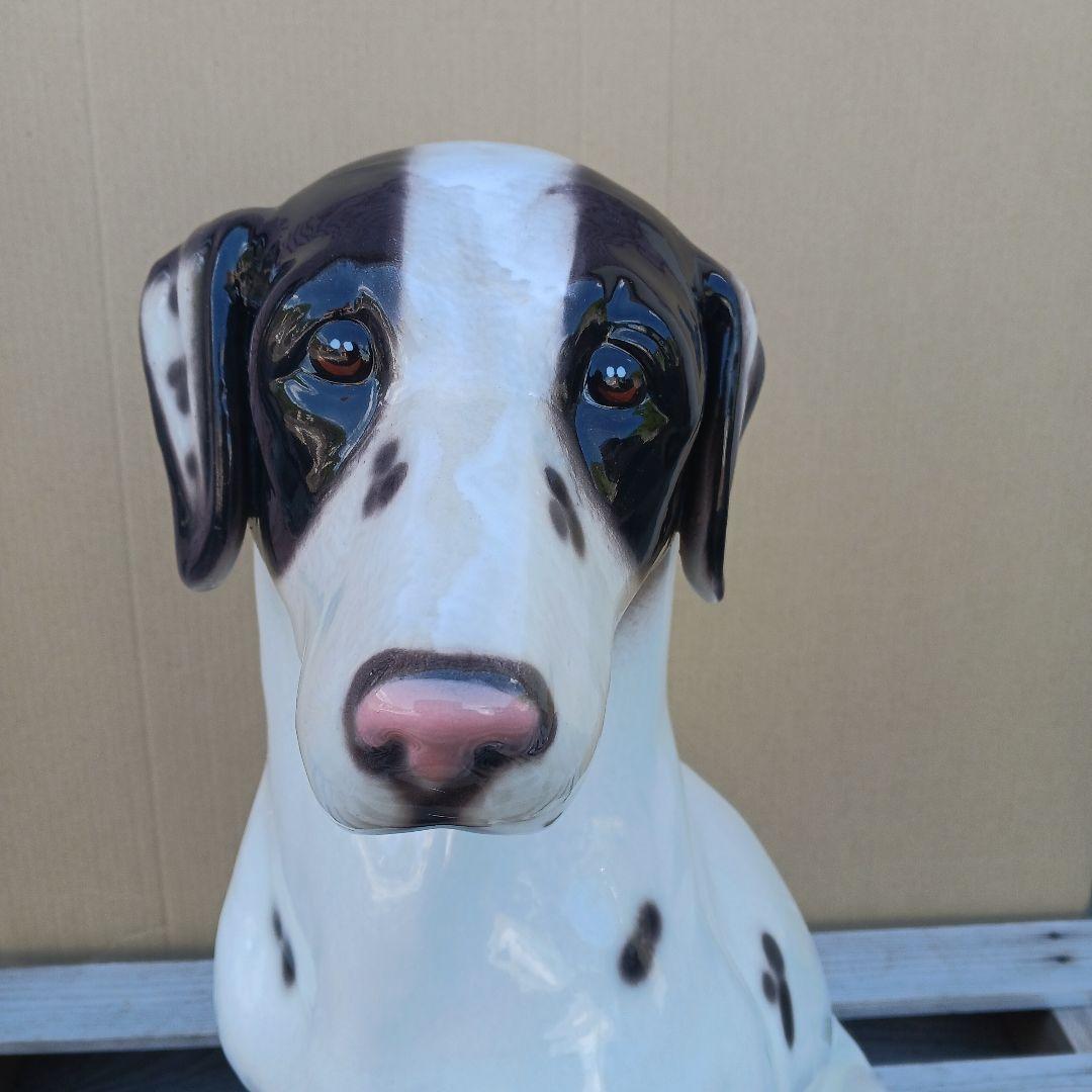 新品 陶器犬 大型犬 ダルメシアン 難有 オブジェ 置物 ホワイト 白色