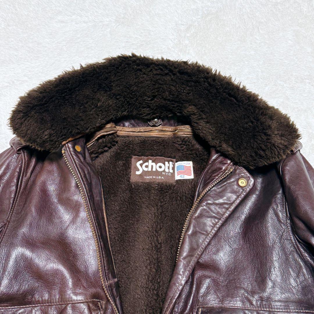 Schott フライトジャケット レザー G-1 80s USA製 ボアライナー - メルカリ