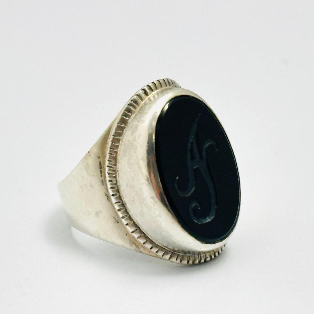 agete アガット ロゴ刻印 シルバー リング 9号 925 オニキス - メルカリ