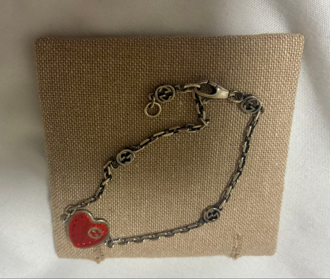 GUCCI グッチ ハート ブレスレット 赤 シルバー 正規品 保存袋付き