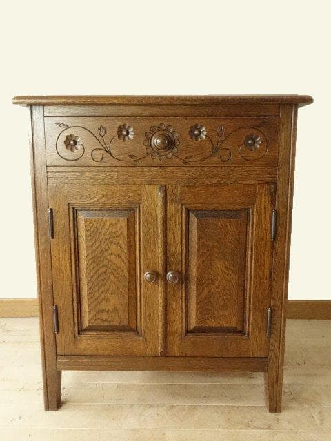 勇峰工芸 雅 花柄キャビネット ナラ材家具 旭川家具 再塗装済 USED