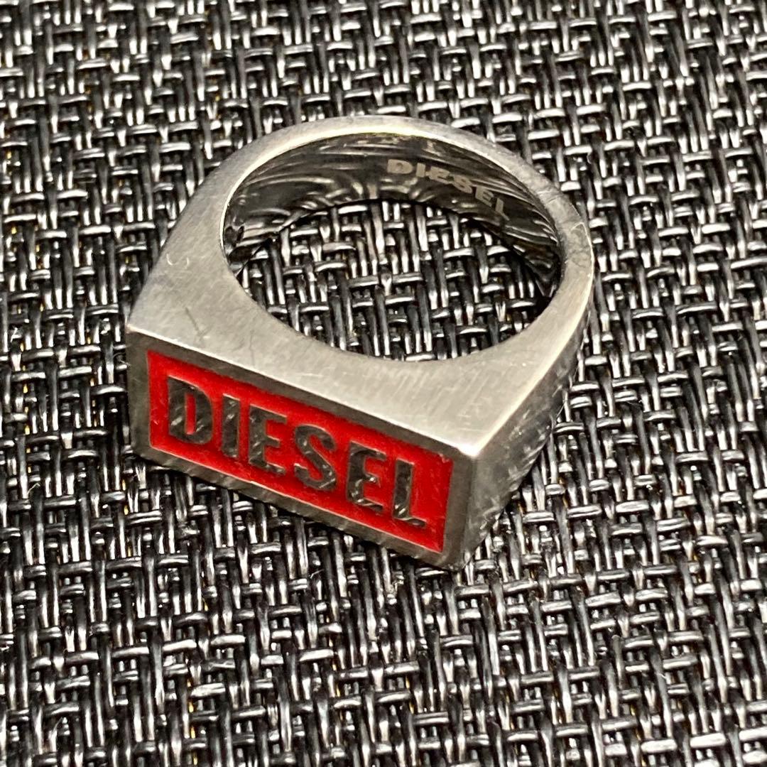 DIESEL シルバー 赤 スクエアリング 9号 - メルカリ