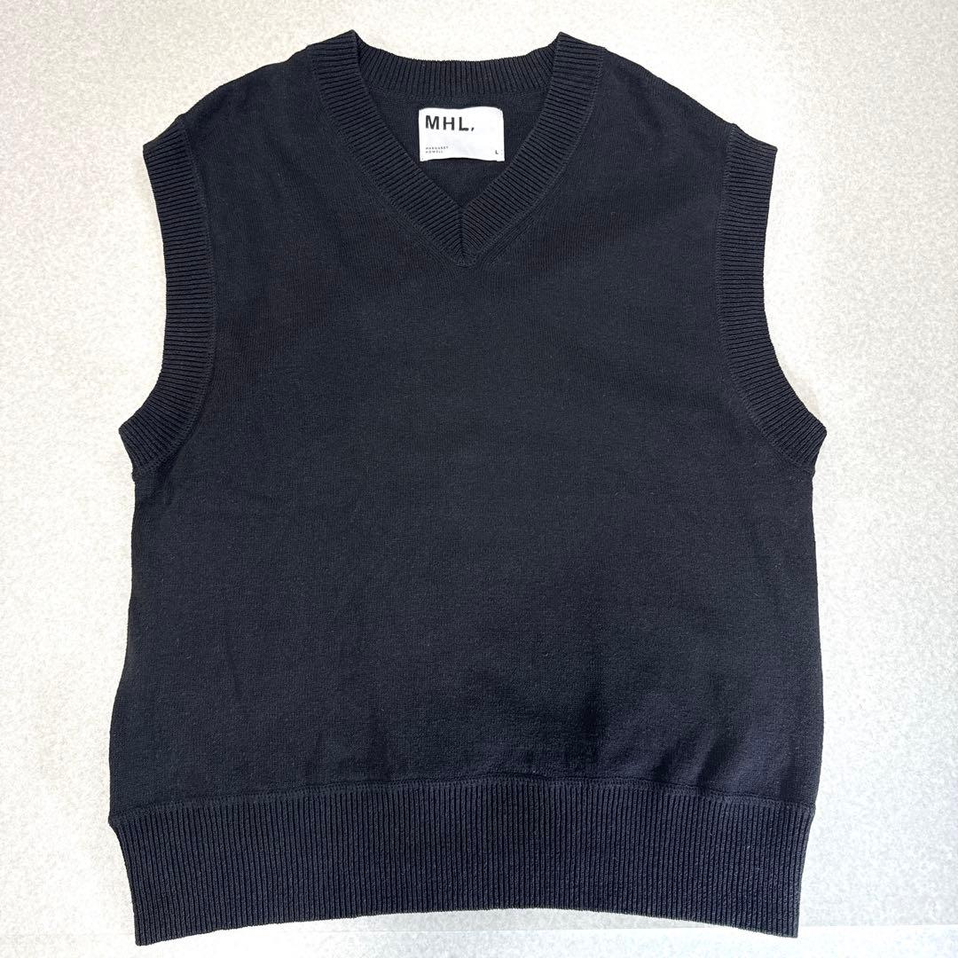 美品⭐️MHL リネン混 Vネック ニットベストL ブラック マーガレット