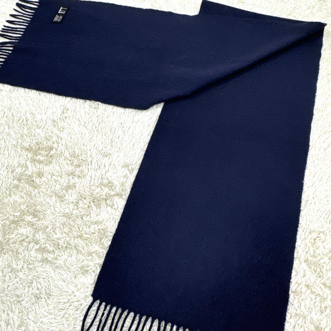 dunhill✨スコットランド製 カシミヤ100% ロゴ刺繍 ネイビー マフラー