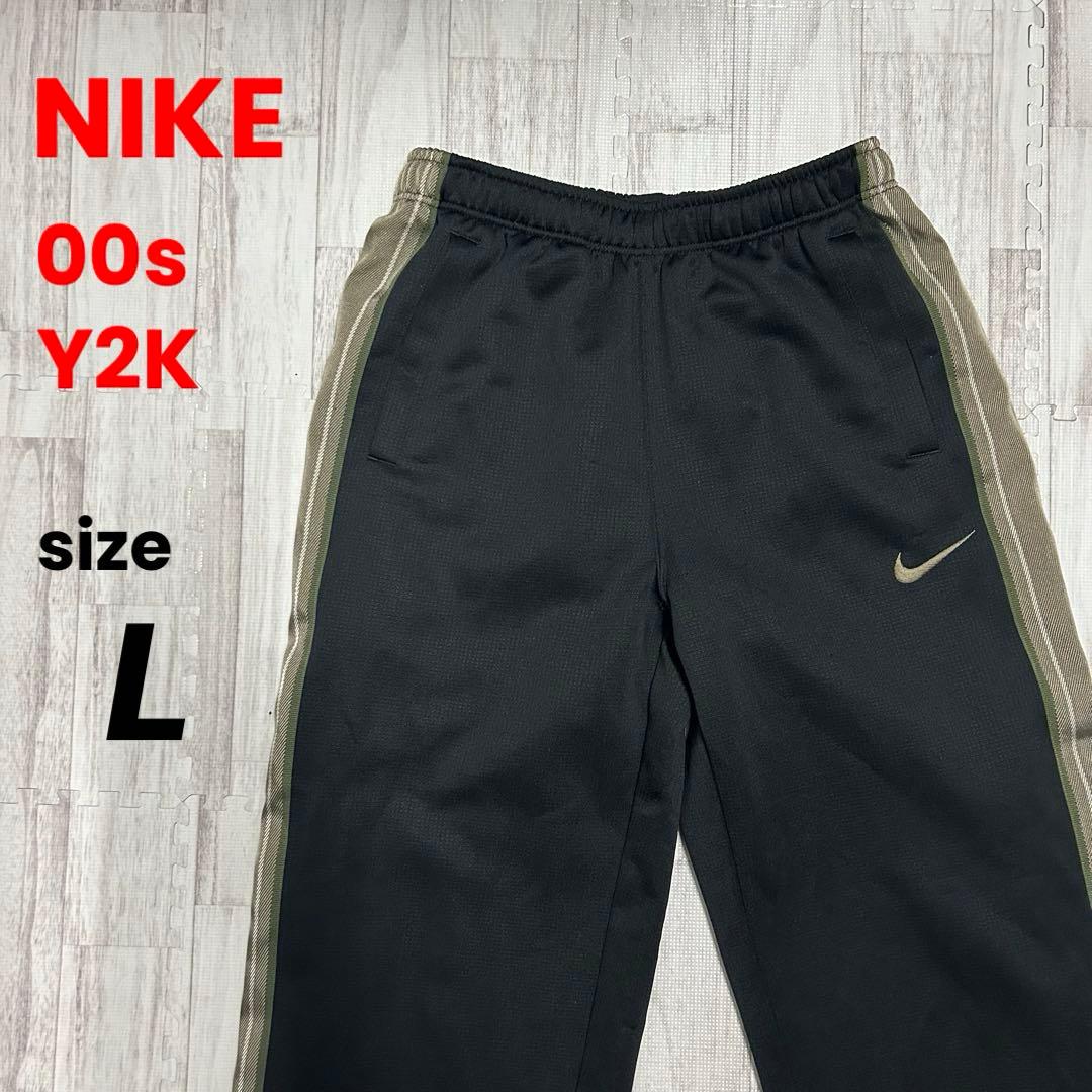 00s NIKE ナイキ ワイドパンツ 極太ライン 刺繍ロゴ ジャージ Y2K