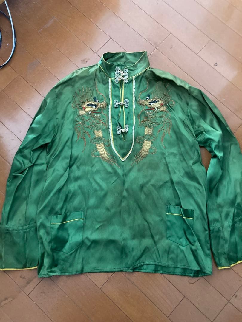1940・50sチャイナシャツ　スーベニア 緑色ドラゴン刺繍 秋様 お取り引き中 極美品 PUNYUS プニュズ 龍 ドラゴン柄 チャイナ
