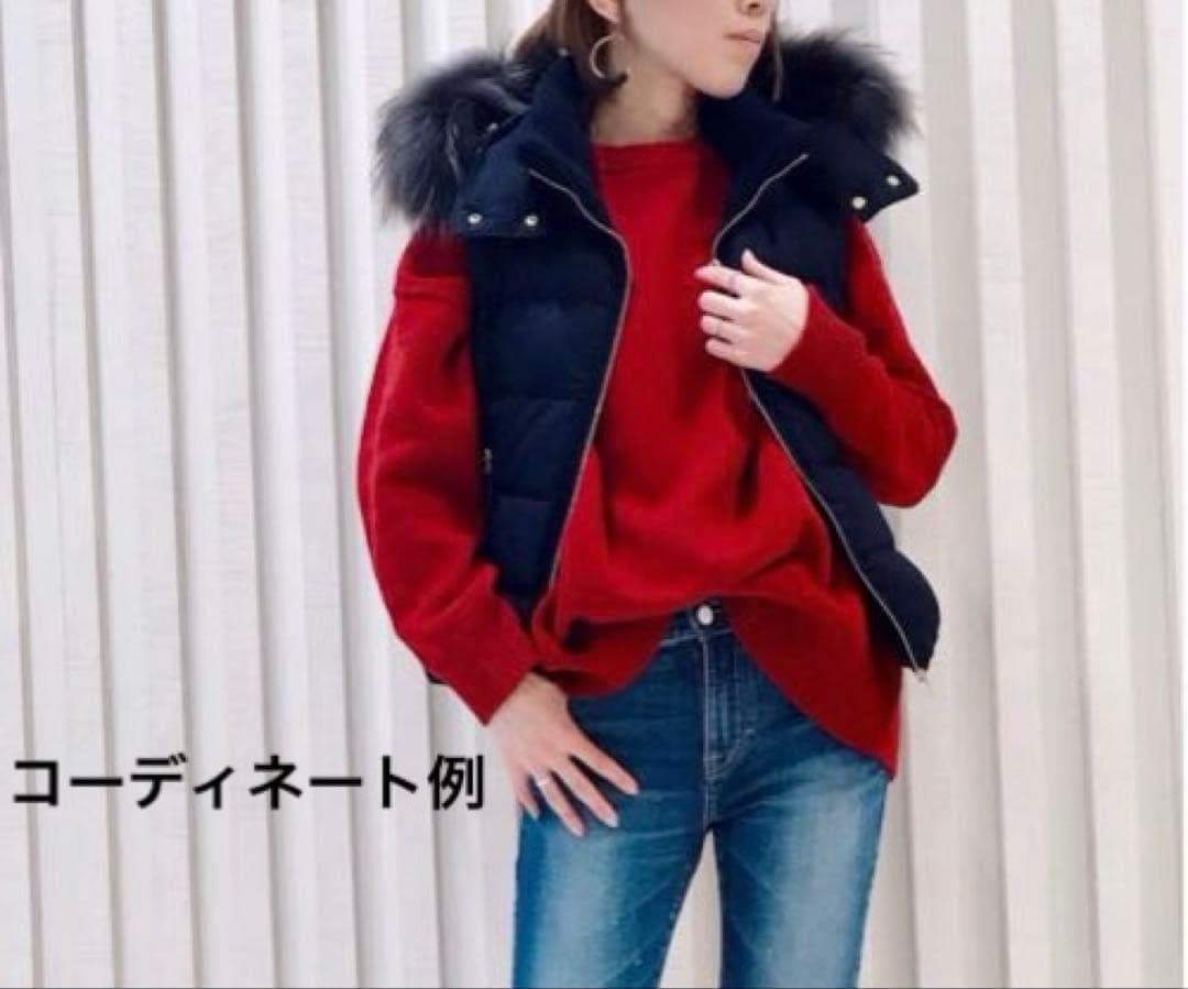 美品✨タトラス ダウンベスト ラクーンファー ウール調 ネイビー系