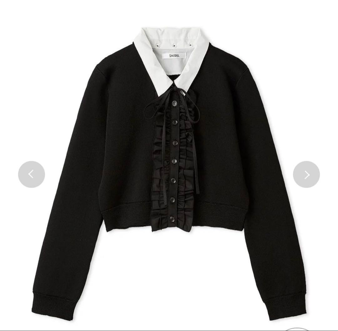SNIDEL フリルニットカーディガン ブラック スナイデル SNIDEL フリルニットカーディガン （BLK） - ファッション